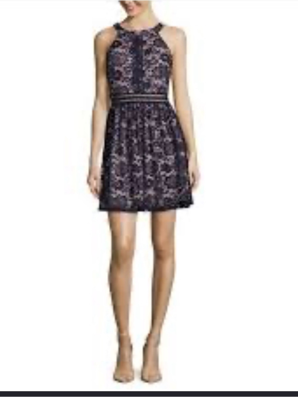 by & by Navy Floral Lace Halter Mini Dress sz 7